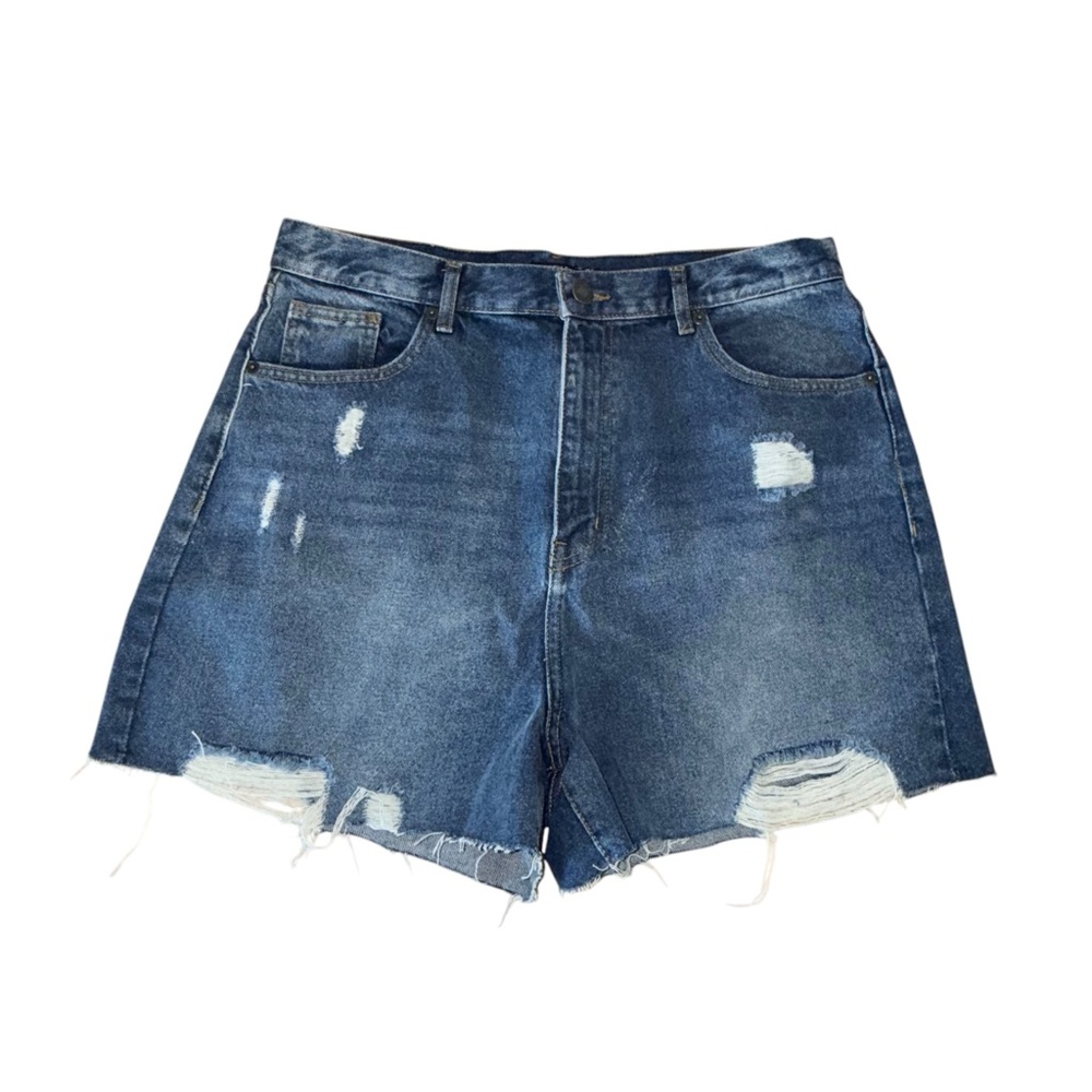 NWT Nasty Gal Organic Denim Distressed High Waist Shorts Blue Size 12